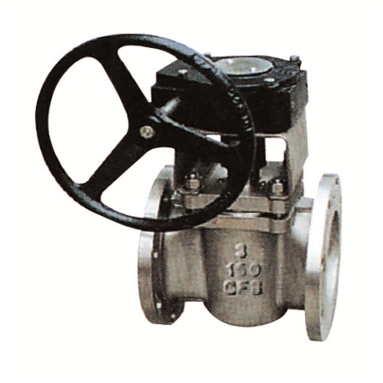 Industrial sleeved plug valve with gearbox
