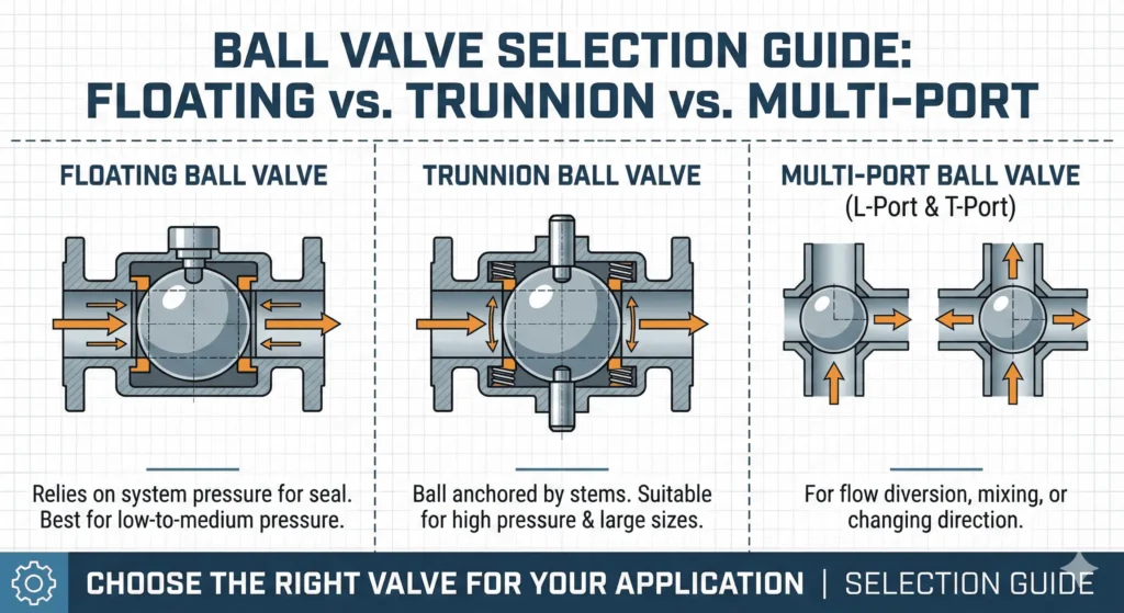 Ultimate Guide to Ball Valve Selection: Floating vs. Trunnion vs. Multi-Port Designs 1 Ultimate Guide to Ball Valve Selection: Floating vs. Trunnion vs. Multi-Port Designs