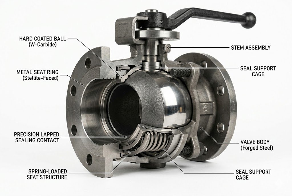 metal seated ball valve hard coated ball and seat detail