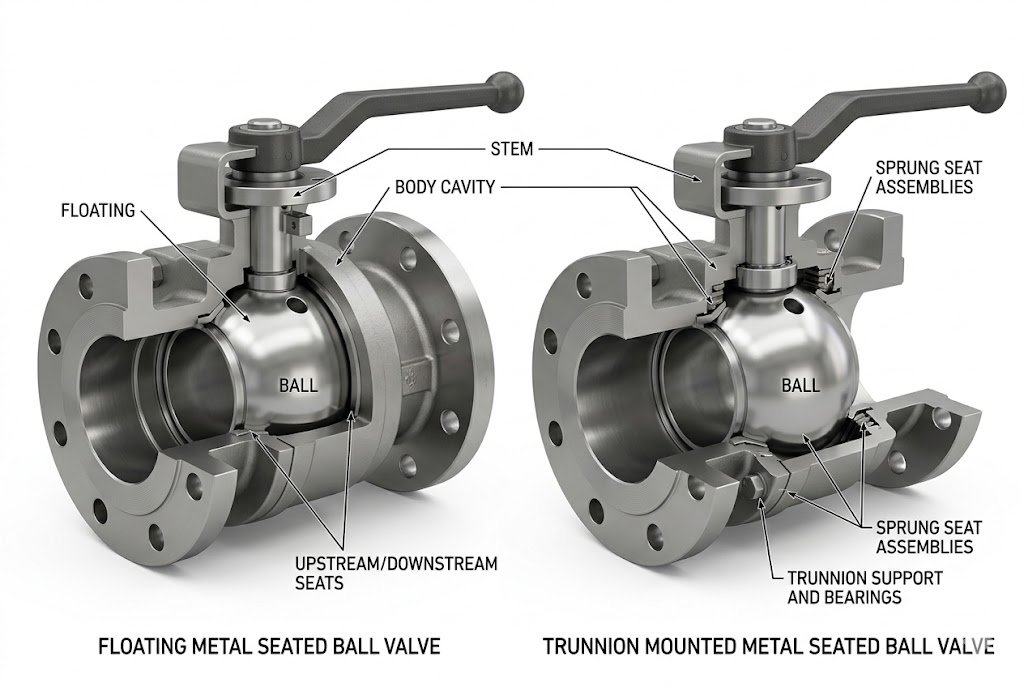 Floating and trunnion mounted metal seated ball valve comparison