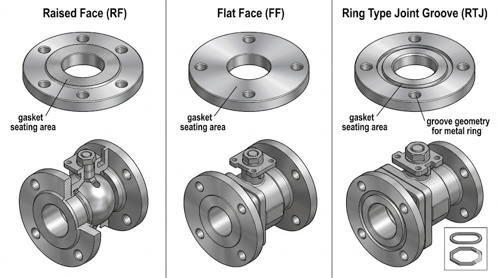 RF FF RTJ flange face types for flanged ball valve selection