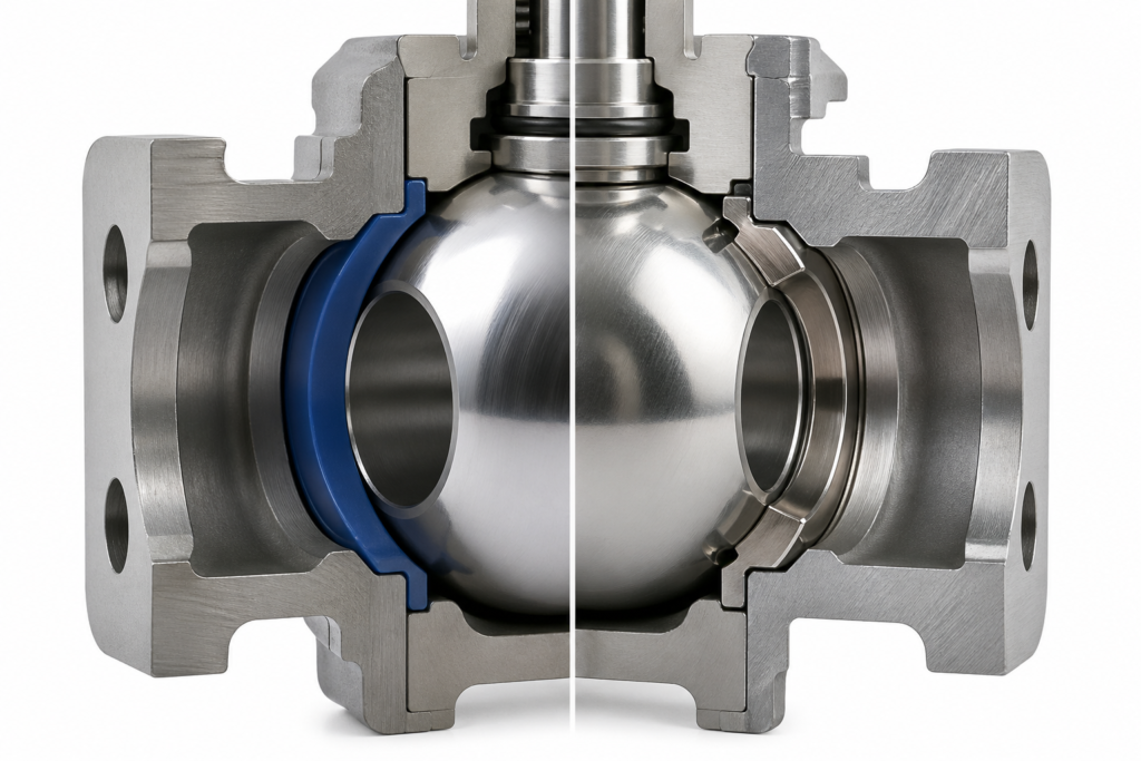 Ball valve seat material and sealing contact area detail