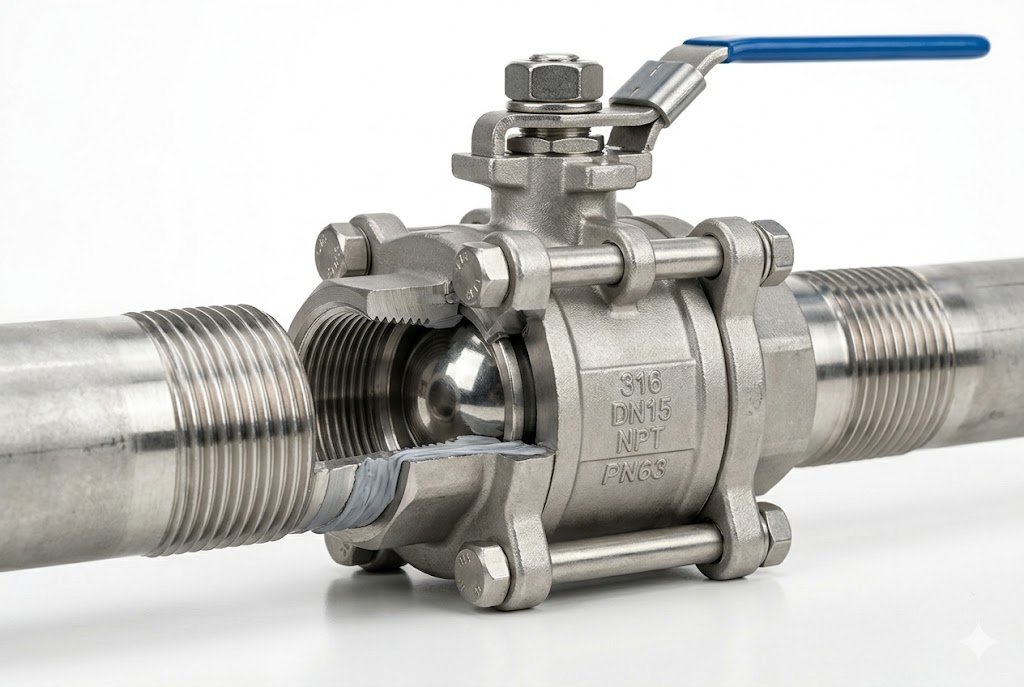 threaded ball valve connection detail