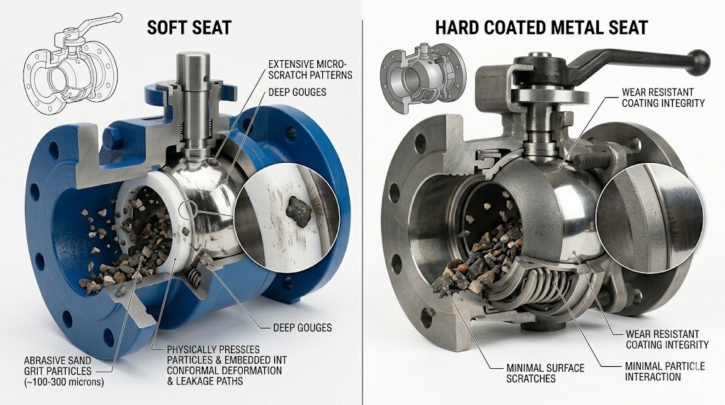 abrasive media effect on soft seated and metal seated ball valves