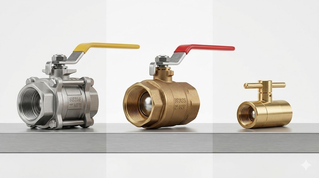 Threaded ball valve selection guide showing NPT BSP and compact valve types