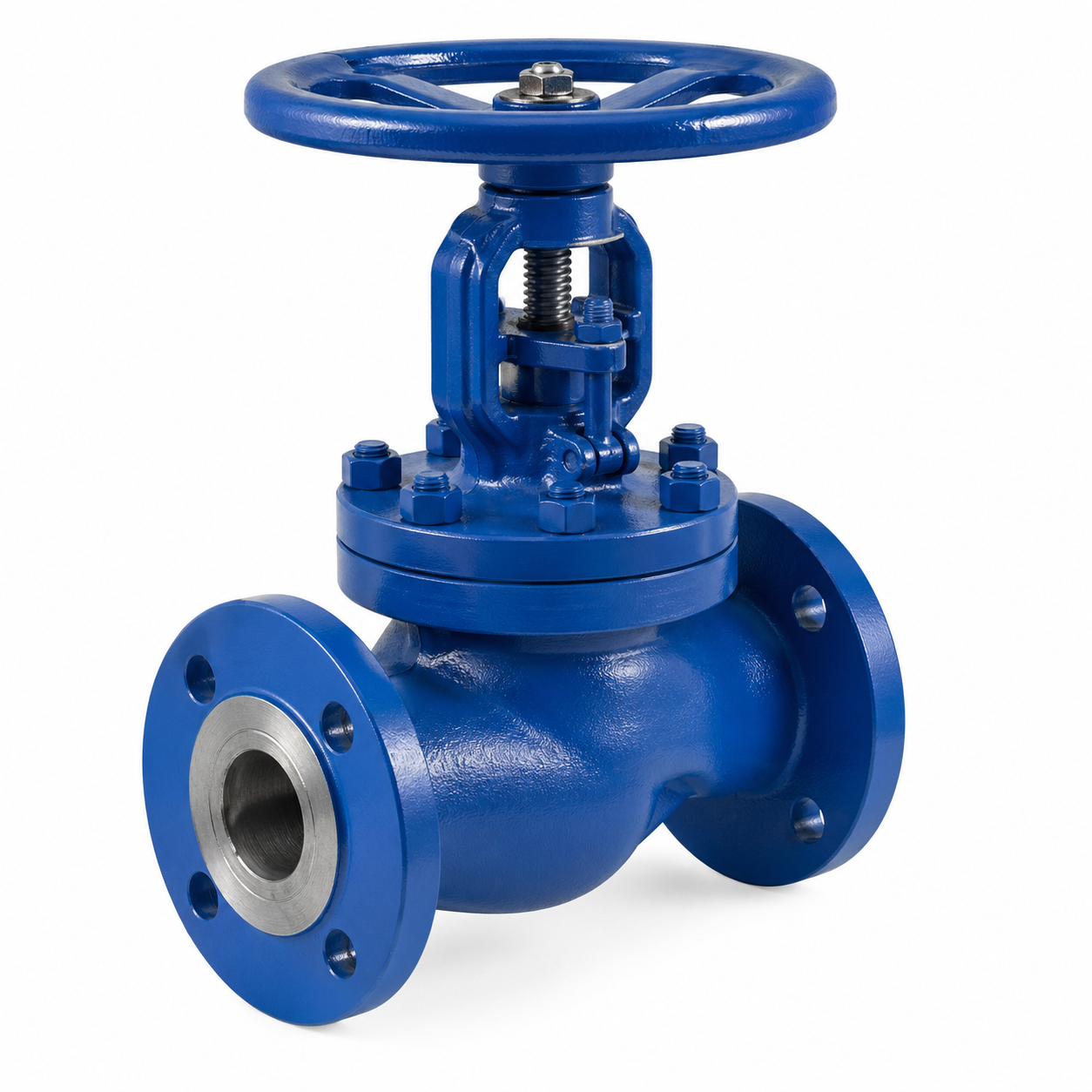 Industrial flanged globe valve for steam and process piping systems
