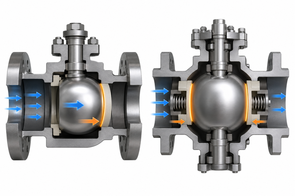 Sealing principle of floating ball valve and trunnion mounted ball valve