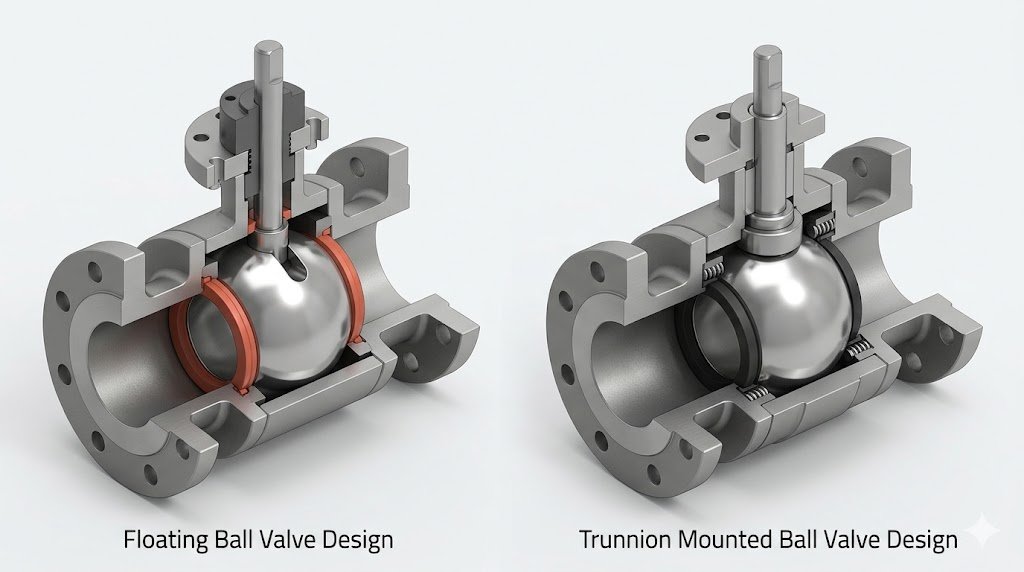 Floating and trunnion mounted flanged ball valve design comparison