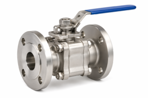Two-Piece Flanged Ball Valve with blue lever handle