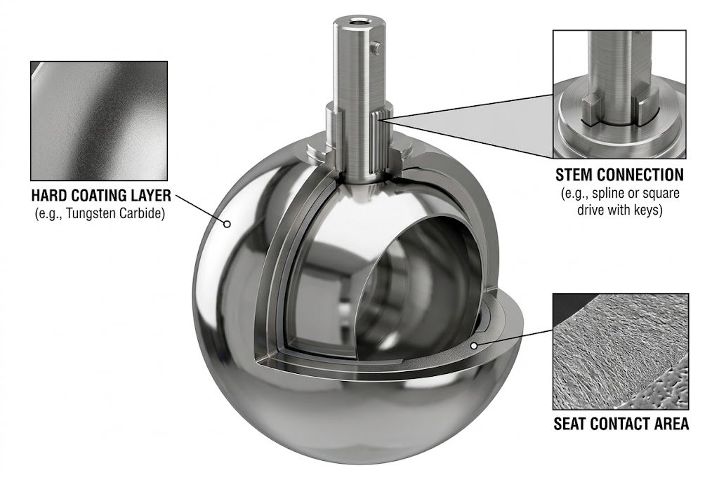 hard coated ball and stem material for abrasive ball valve service
