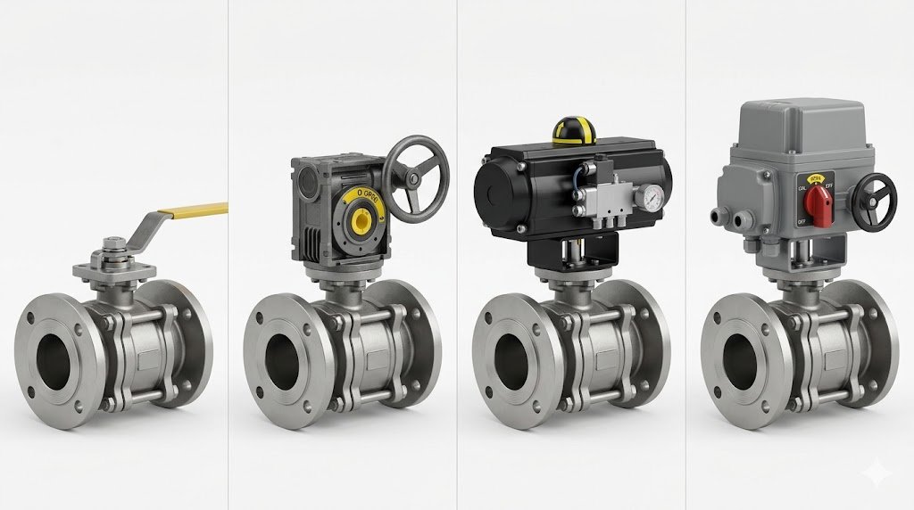 Flanged ball valve manual gearbox pneumatic and electric actuator options