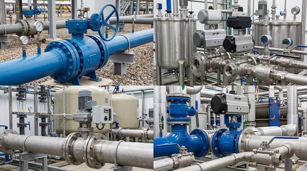 Industrial ball valve applications in oil and gas chemical water treatment and power plant piping systems