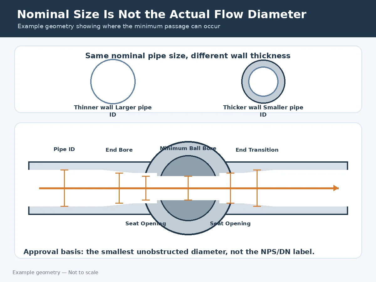 Pipe inside diameter and ball valve minimum bore comparison