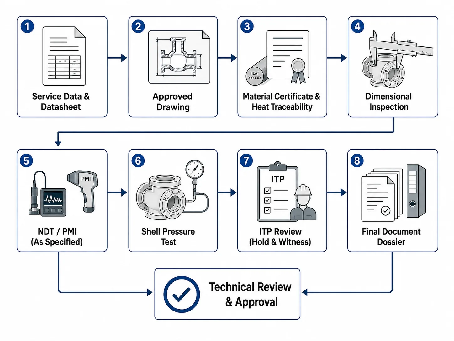 Valve body inspection and RFQ evidence workflow from datasheet review to final documentation