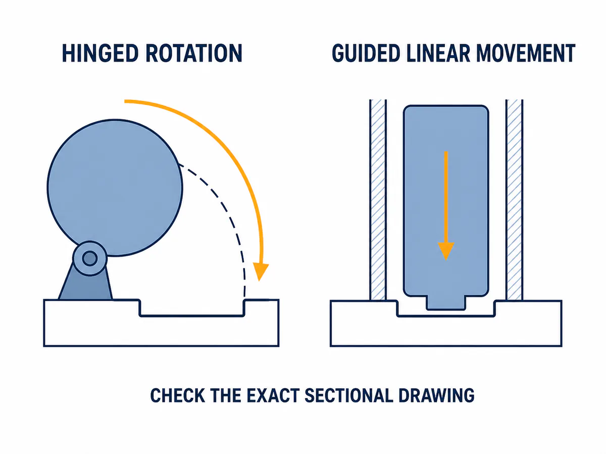 Swing Check Valve vs Lift Check Valve: Pressure Drop, Installation, Closing Response and Selection 4 Simplified schematic showing a swing disc rotating on a hinge and a lift element moving along a guide