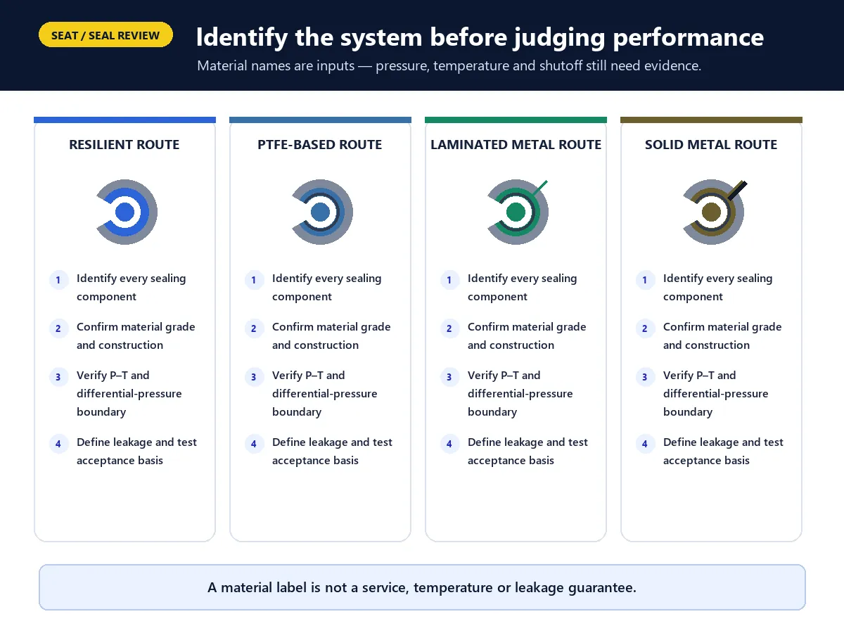 Butterfly valve seat and seal evidence fields for engineering review