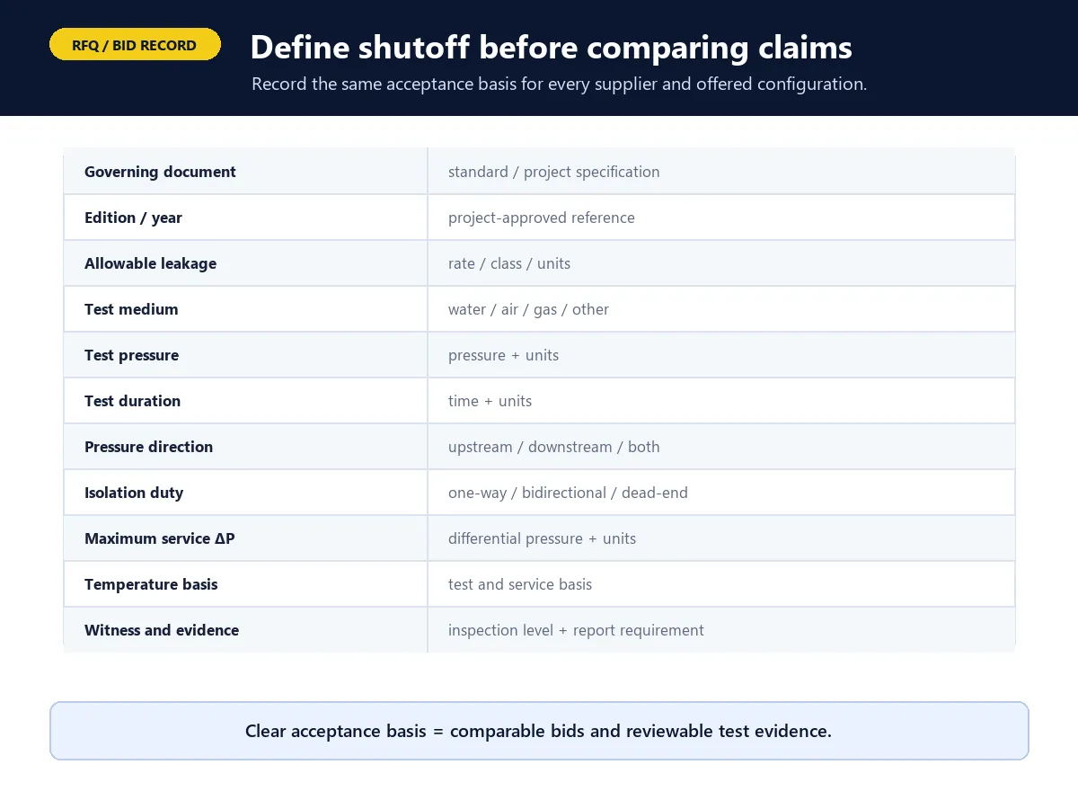 Shutoff acceptance and RFQ checklist for offset butterfly valves