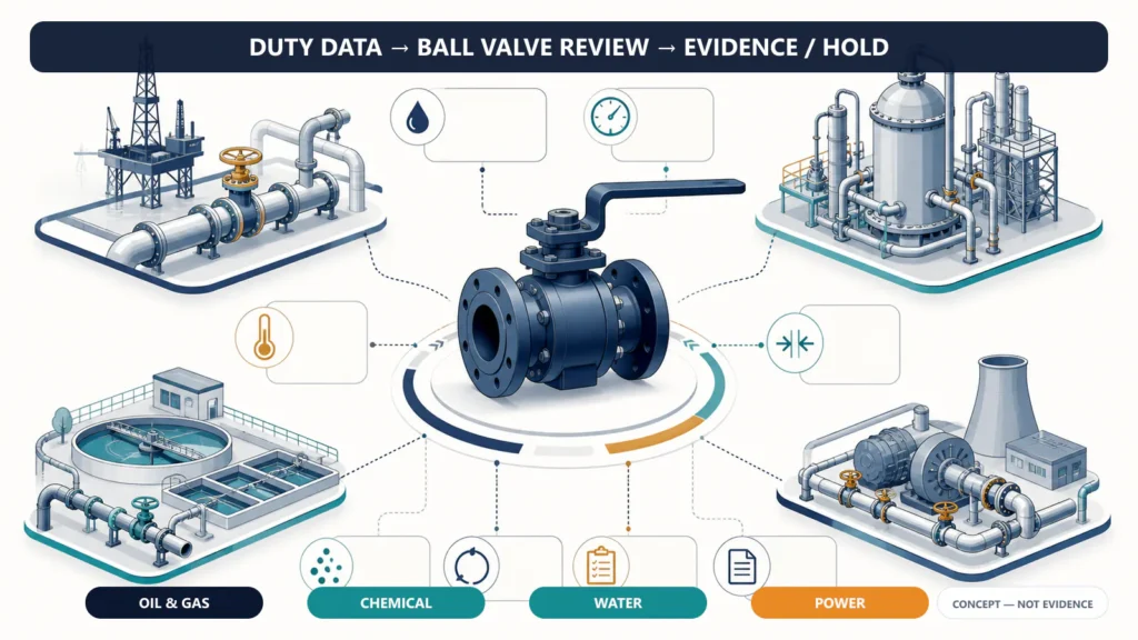 Industrial Ball Valve Applications: How Duty Changes Selection 2 Industrial Ball Valve application review linking service data to oil and gas chemical water and power duties