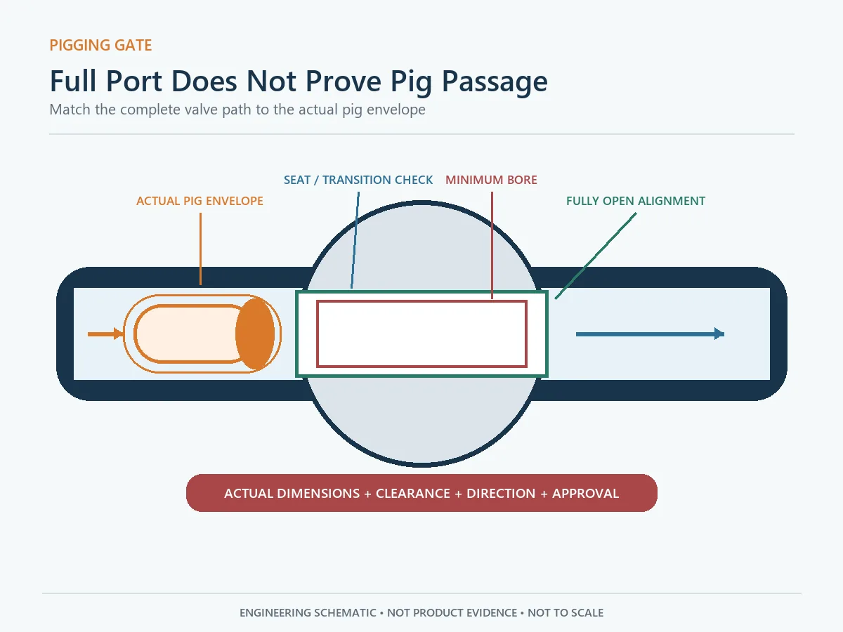 Pig envelope and minimum ball valve passage verification diagram