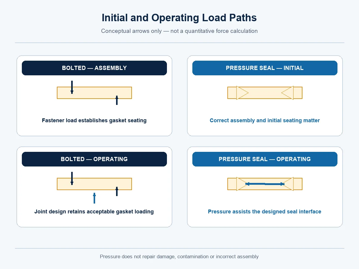 Load path diagram for bolted bonnet preload and pressure seal bonnet internal pressure energization
