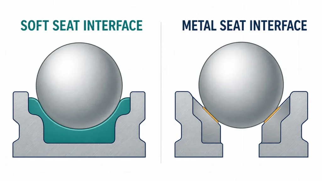 Soft Seated vs Metal Seated Ball Valves: How to Choose the Right Seat Design 4 Soft-seat and metal-seat interfaces shown against simplified ball surfaces