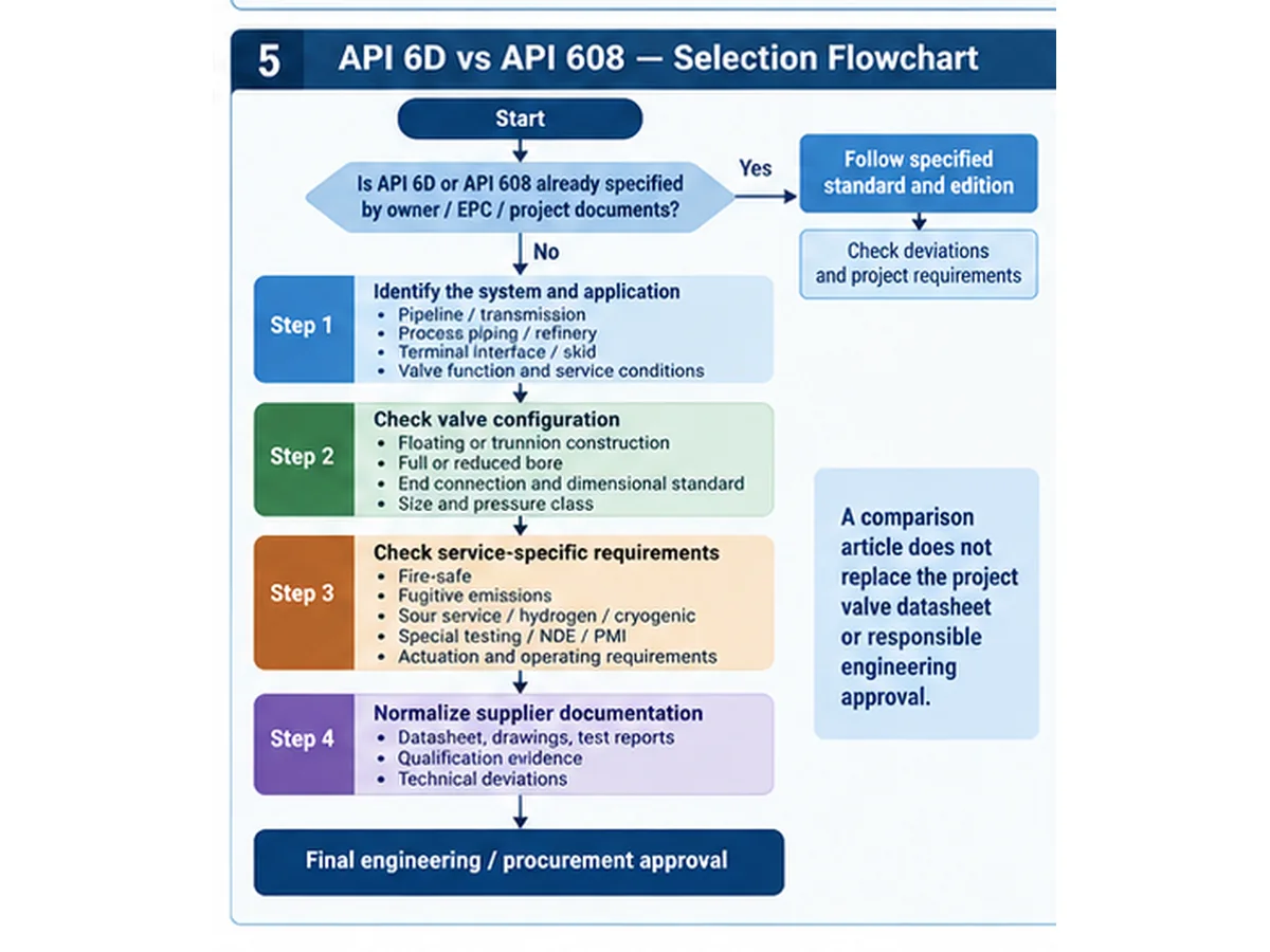 API 6D vs API 608 ball valve selection flowchart