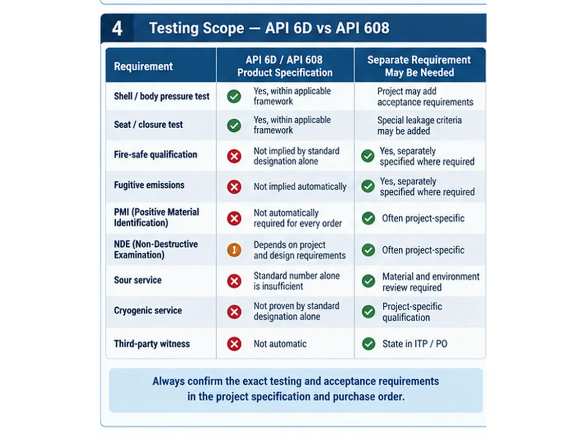 API 6D vs API 608 ball valve testing scope and separate qualification requirements