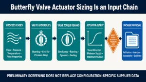 Butterfly valve actuator sizing input chain from process data to final package approval
