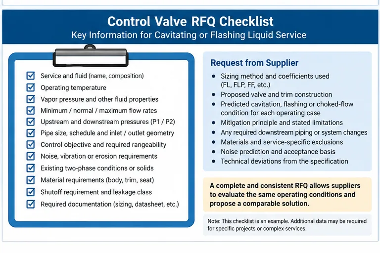 Control Valve Cavitation vs Flashing: Pressure Recovery, Damage Patterns, Sizing and Mitigation 4 control valve cavitation flashing rfq checklist