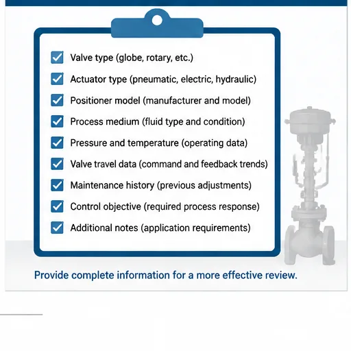 Control valve troubleshooting information checklist for maintenance review