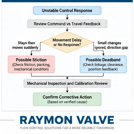 Control valve stiction and deadband troubleshooting flowchart