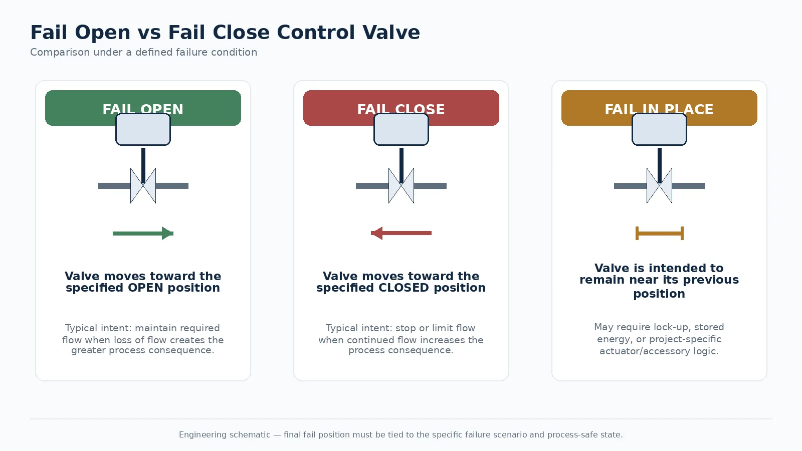 Fail open, fail close and fail in place control valve comparison