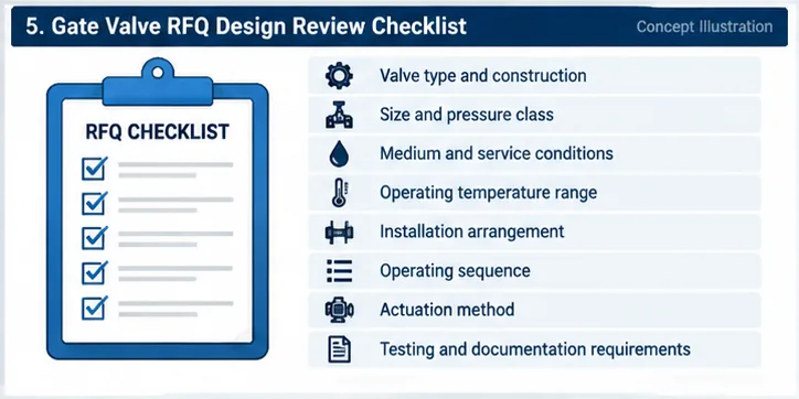 Gate valve RFQ design review checklist showing required engineering information