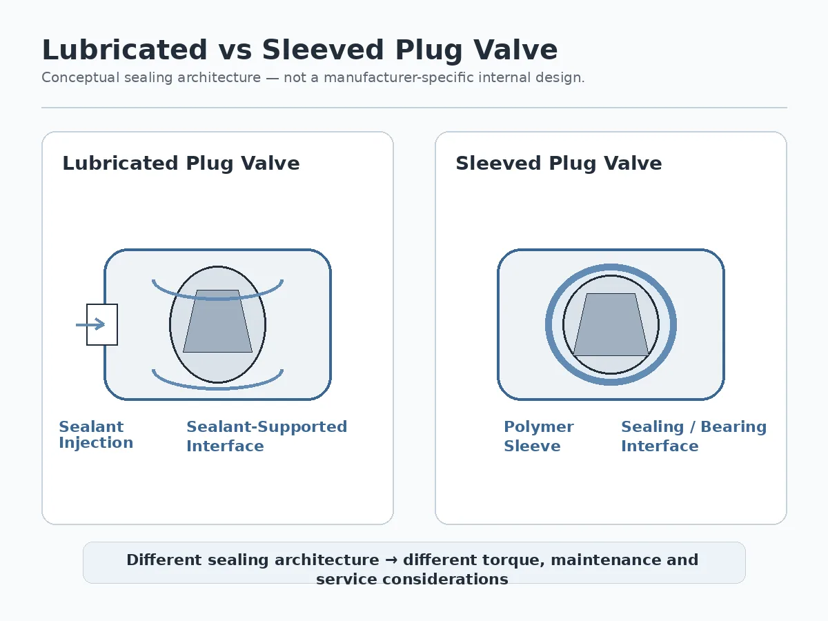 Conceptual comparison of lubricated and sleeved plug valve sealing interfaces