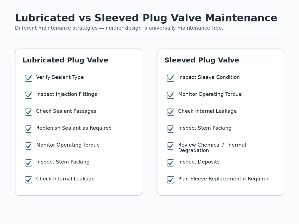 Maintenance comparison between lubricated and sleeved plug valves
