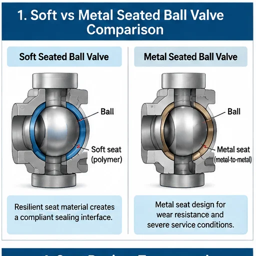 Soft seated and metal seated ball valve sealing design comparison diagram