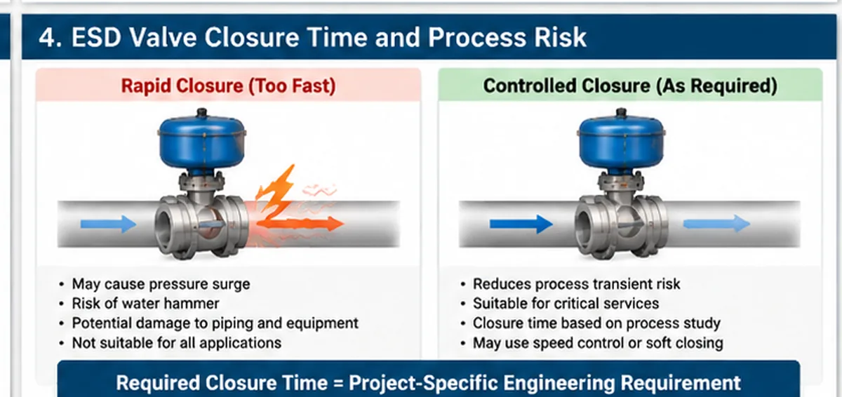 ESD valve closure time and pipeline pressure transient risk diagram