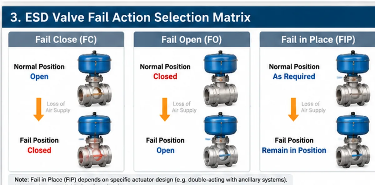 Fail-close, fail-open and fail-in-place actuator response comparison