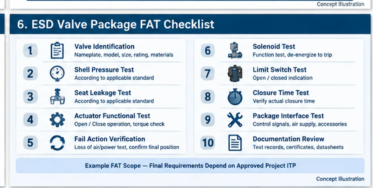 ESD valve package factory acceptance testing checklist