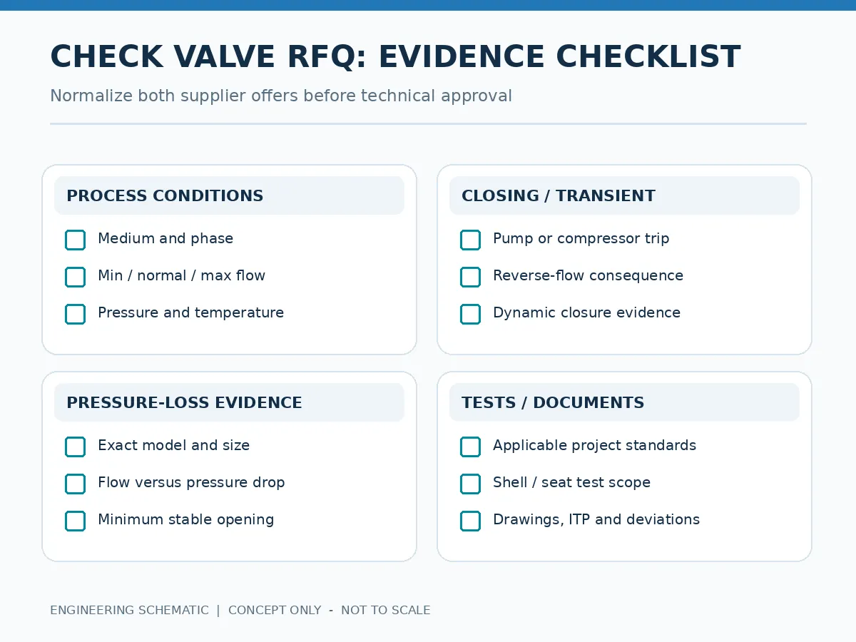 RFQ checklist for nozzle and swing check valves including service data pressure loss dynamics and documentation. RFQ checklist for nozzle and swing check valves including service data pressure loss dynamics and documentation.