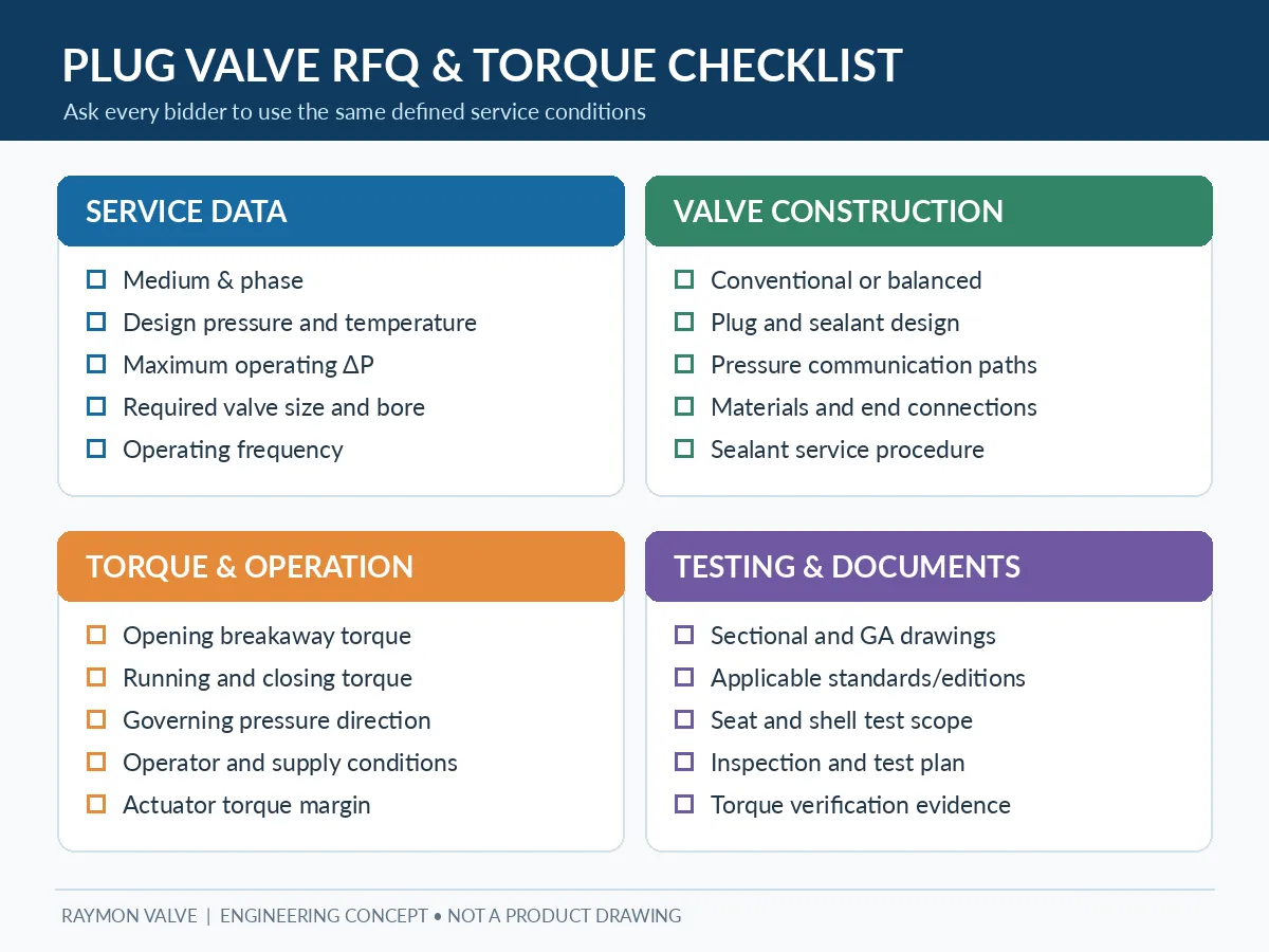 RFQ checklist for lubricated plug valve service conditions, construction and torque documentation RFQ checklist for lubricated plug valve service conditions, construction and torque documentation.
