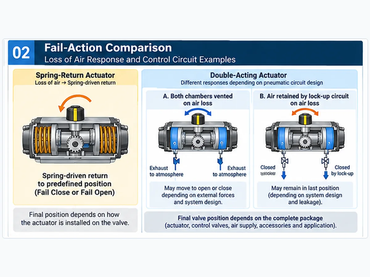 Conceptual failure-response schematic for spring-return and double-acting actuator packages