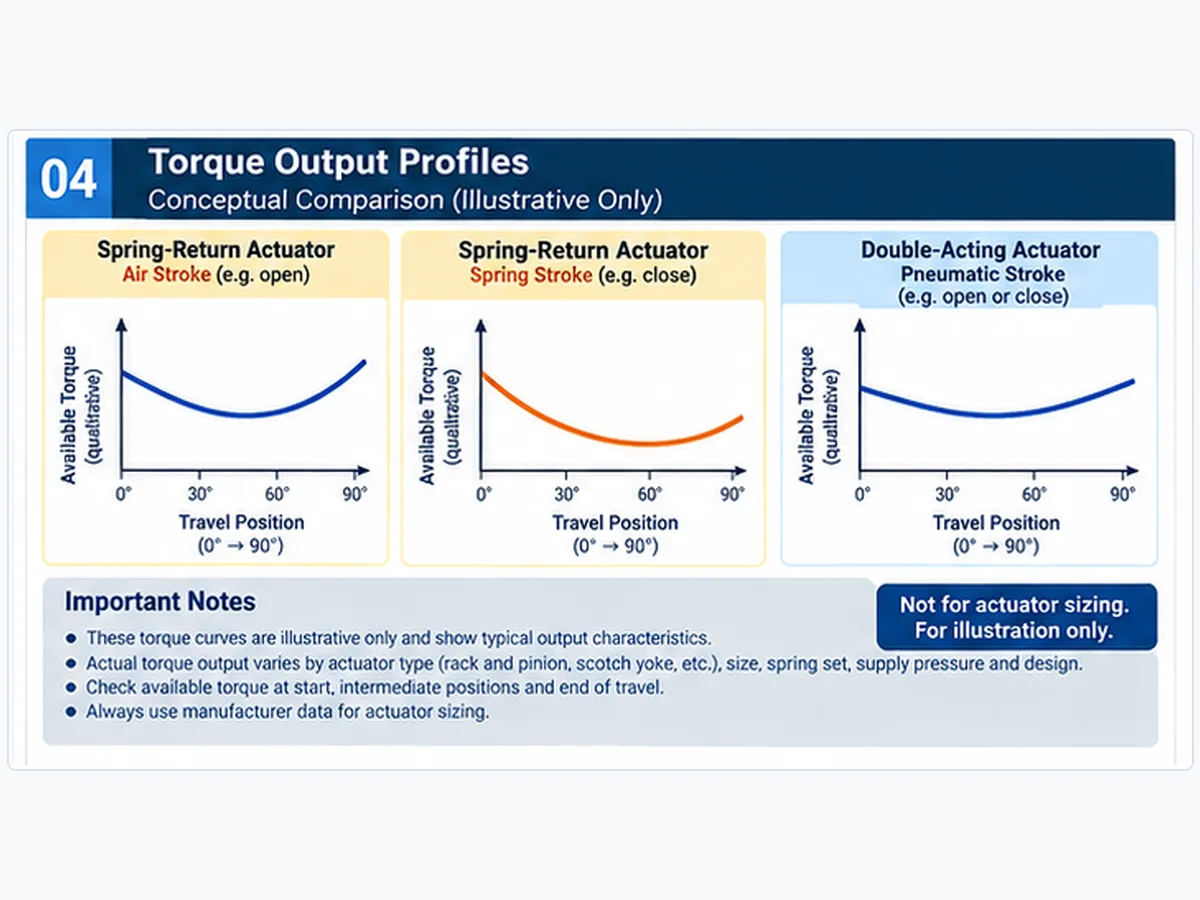 Illustrative spring-return air and spring stroke torque profiles and double-acting torque profile