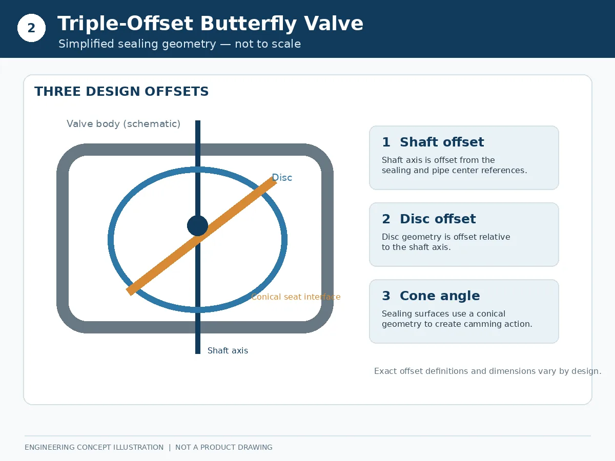 Triple-offset butterfly valve sealing geometry Triple-offset butterfly valve disc and seat sealing geometry schematic