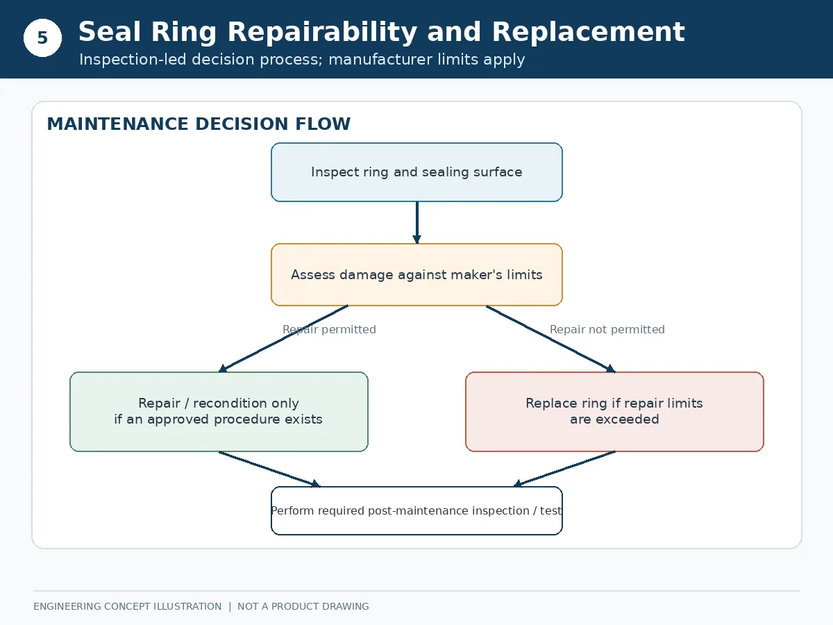 Metal seal ring inspection and repairability Repair and replacement decision process for laminated and solid metal seal rings