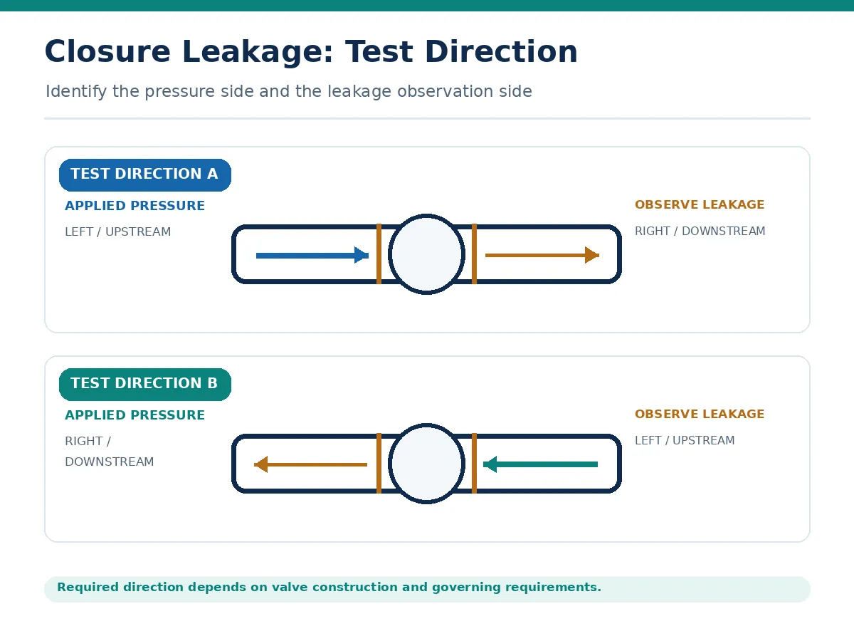 Closure test schematic identifying applied pressure side, downstream observation and reverse testing direction