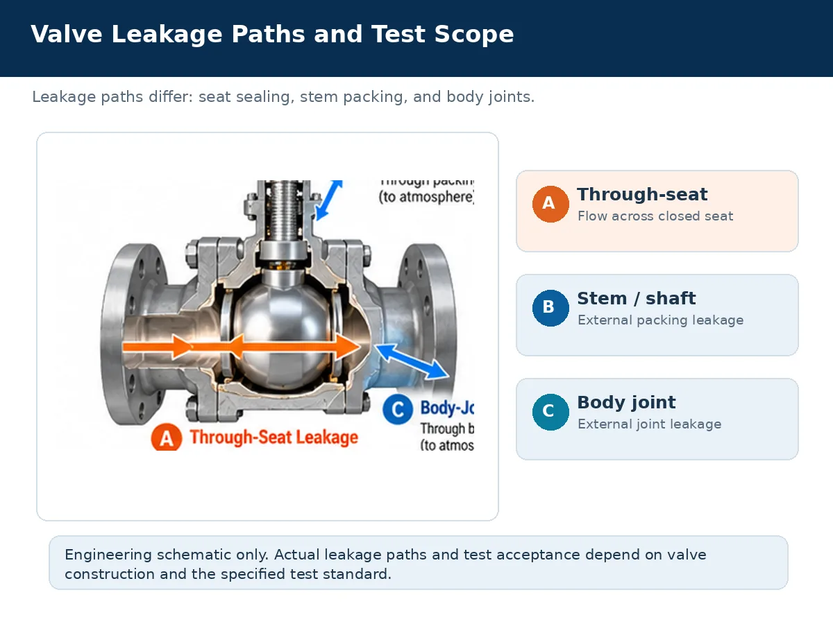 Valve leakage path schematic marking through-seat, stem or shaft, and body-joint leakage Valve leakage path schematic marking through-seat, stem or shaft, and body-joint leakage